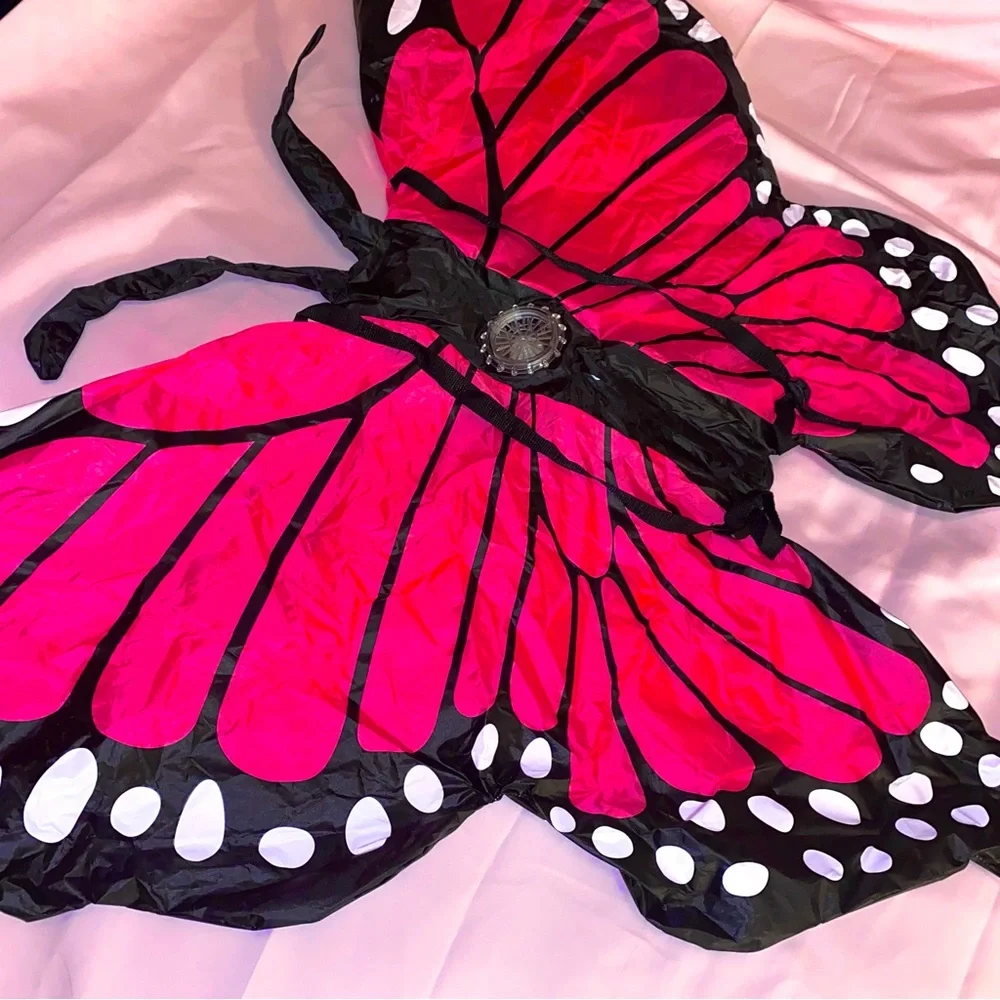 Butterfly Wings Costume w/ Batteries Pink Halloween Straps Easy Quick Inflatable